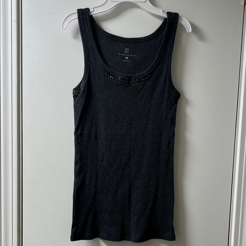 New York & Company Gray Tank with Beaded Accents